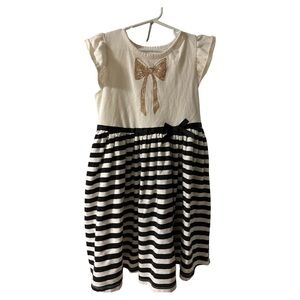 Epic Threads Cream Black & White Striped Dress with Gold Bow Glitter Graphic 6X